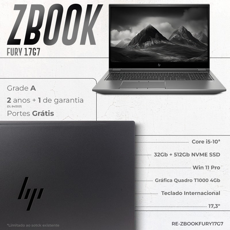 HP ZBook Fury 17G7 Core i5-10aGen 32Gb 512Gb SSD NVME Quadro T1000 4Gb 17.3′′ Win11Pro