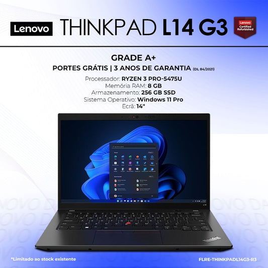 Lenovo ThinkPad L14 G3 Ryzen 3 Pro-5475U 8Gb 256Gb SSD Win11Pro | Grade A+