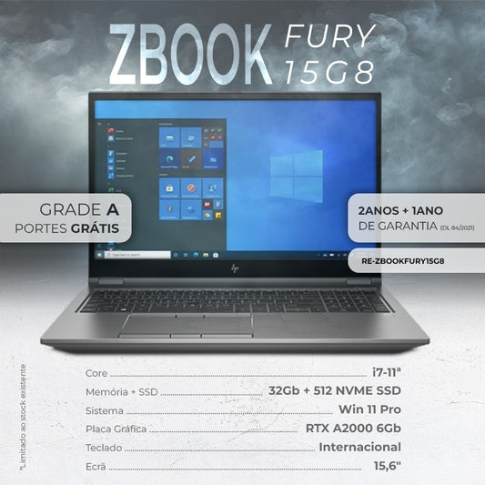 HP ZBook Fury 15 G8 Core i7-11aGen 32Gb 512Gb SSD NVME RTX A2000 6Gb 15.6′′ Win11Pro